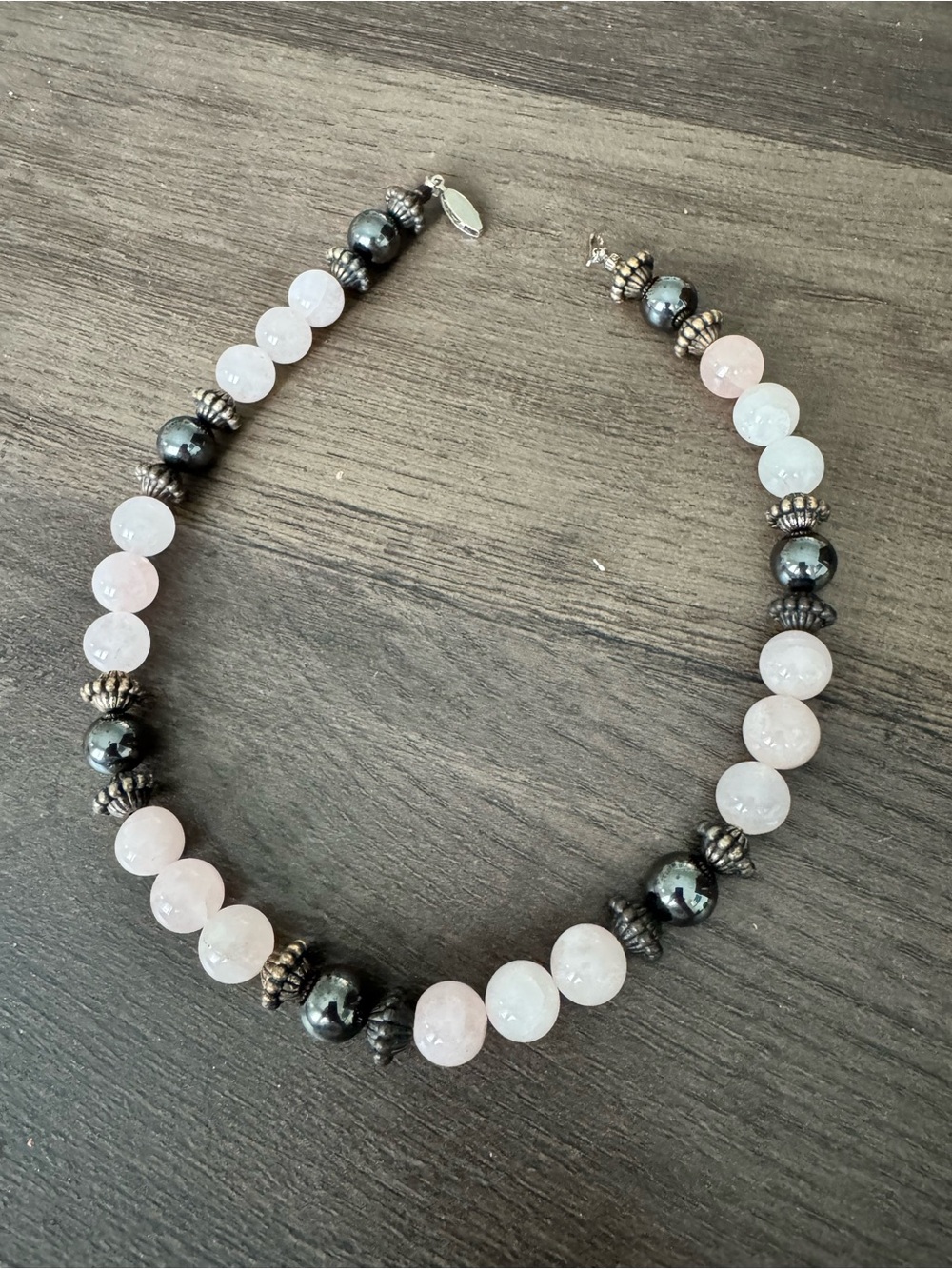 Rose Quartz and Hematite Beaded Necklace - Women Jewelry